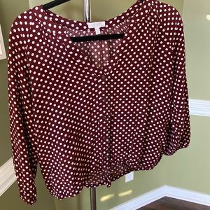 Delias maroon and white pok-a-dot blouse